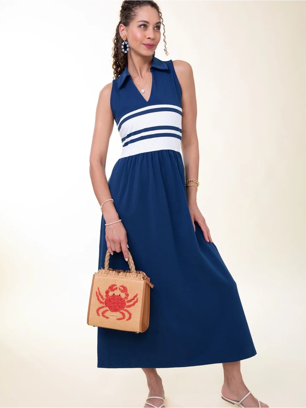 Haven Midi Dress Navy Pearl White Stripe SM